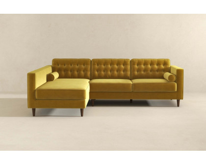 Ashcroft Christian Velvet Sectional Sofa - Dark Yellow, Left Facing