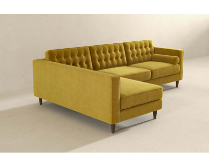 Ashcroft Christian Velvet Sectional Sofa - Dark Yellow, Left Facing