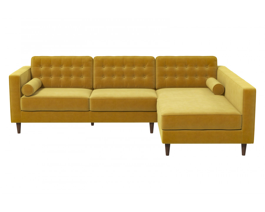 Ashcroft Christian Velvet Sectional Sofa - Dark Yellow, Right Facing