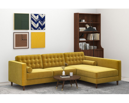 Ashcroft Christian Velvet Sectional Sofa - Dark Yellow, Right Facing