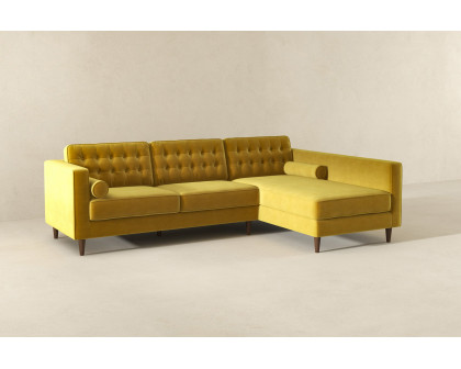 Ashcroft Christian Velvet Sectional Sofa - Dark Yellow, Right Facing