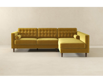 Ashcroft Christian Velvet Sectional Sofa - Dark Yellow, Right Facing