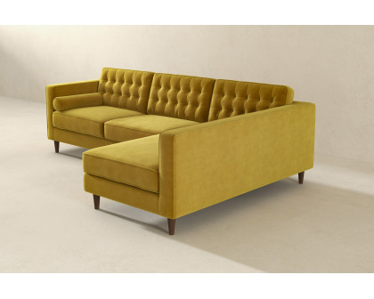 Ashcroft Christian Velvet Sectional Sofa - Dark Yellow, Right Facing