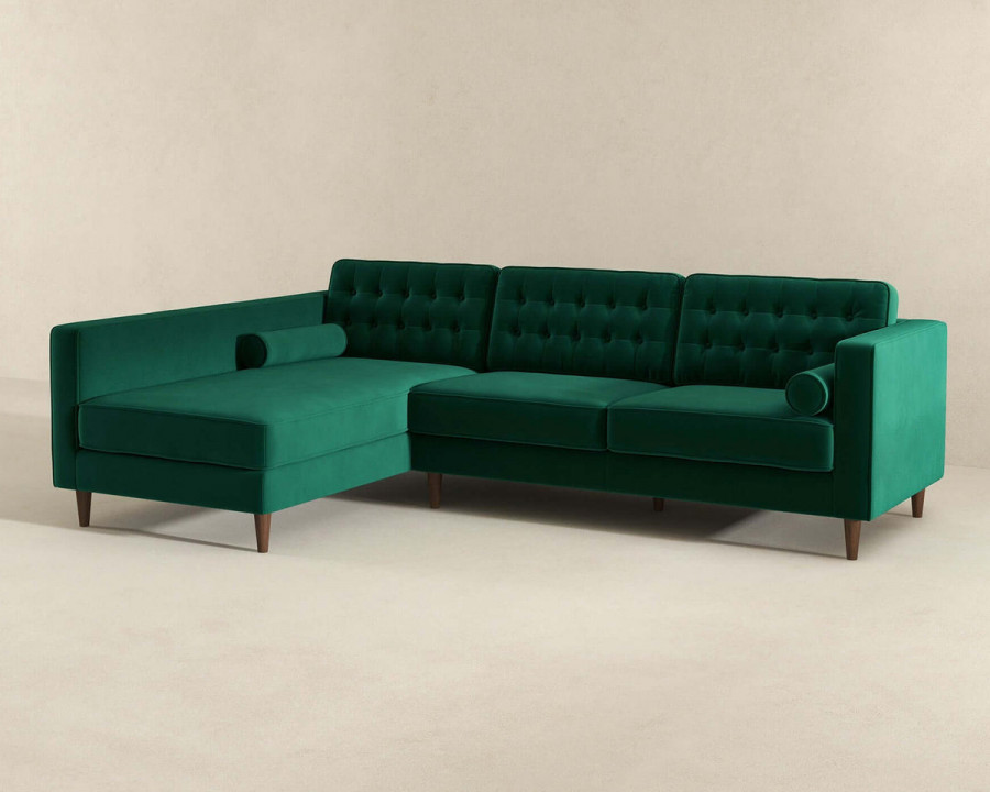 Ashcroft Christian Velvet Sectional Sofa - Green, Left Facing