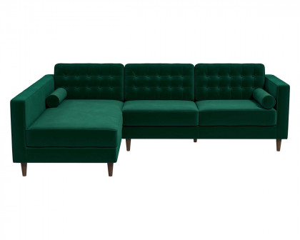 Ashcroft Christian Velvet Sectional Sofa - Green, Left Facing