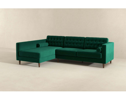 Ashcroft Christian Velvet Sectional Sofa - Green, Left Facing