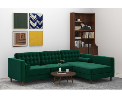 Ashcroft Christian Velvet Sectional Sofa - Green, Right Facing