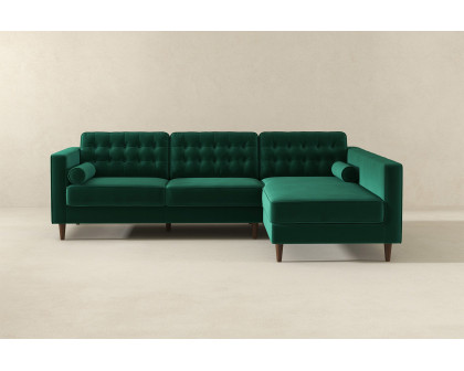 Ashcroft Christian Velvet Sectional Sofa - Green, Right Facing