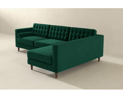 Ashcroft Christian Velvet Sectional Sofa - Green, Right Facing