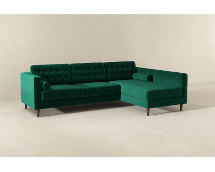 Ashcroft Christian Velvet Sectional Sofa - Green, Right Facing