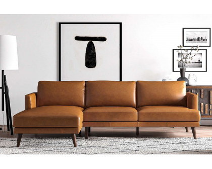 Ashcroft Lore L-Shaped Genuine Leather Sectional - Tan, Left Facing