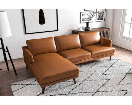 Ashcroft Lore L-Shaped Genuine Leather Sectional - Tan, Left Facing