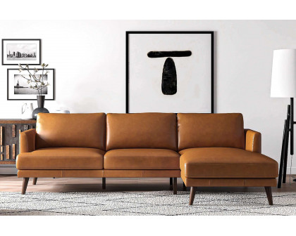 Ashcroft Lore L-Shaped Genuine Leather Sectional - Tan, Right Facing