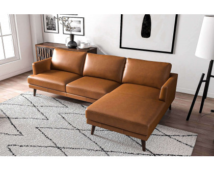 Ashcroft Lore L-Shaped Genuine Leather Sectional - Tan, Right Facing