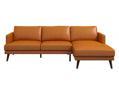 Ashcroft Lore L-Shaped Genuine Leather Sectional - Tan, Right Facing