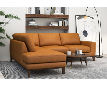 Ashcroft London Leather Sectional Sofa - Tan, Left Facing