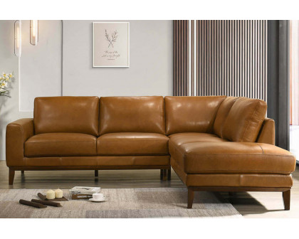 Ashcroft London Leather Sectional Sofa - Tan, Right Facing