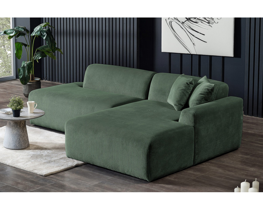 Ashcroft Mar Sectional Velvet Sofa - Green, Right Facing