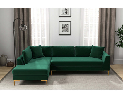 Ashcroft Mano L-Shaped Velvet Sectional Sofa - Green, Left Facing