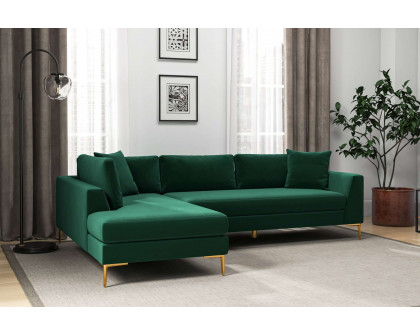 Ashcroft Mano L-Shaped Velvet Sectional Sofa - Green, Left Facing