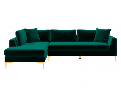 Ashcroft Mano L-Shaped Velvet Sectional Sofa - Green, Left Facing