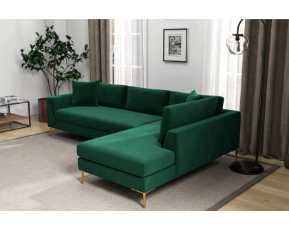 Ashcroft Mano L-Shaped Velvet Sectional Sofa - Green, Right Facing