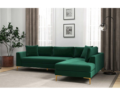 Ashcroft Mano L-Shaped Velvet Sectional Sofa - Green, Right Facing