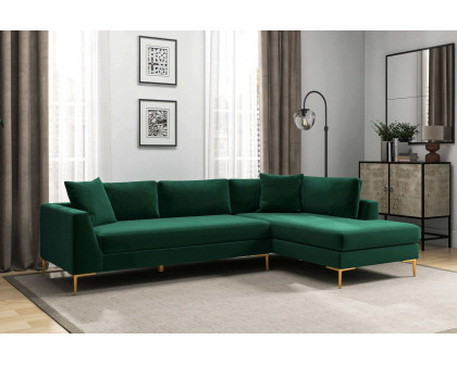 Ashcroft Mano L-Shaped Velvet Sectional Sofa - Green, Right Facing