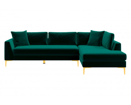 Ashcroft Mano L-Shaped Velvet Sectional Sofa - Green, Right Facing