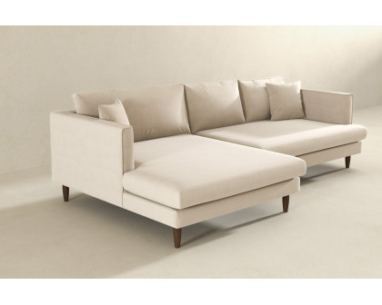 Ashcroft Blake L-Shaped Sectional Sofa Left Facing - Cream, Velvet