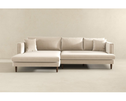 Ashcroft Blake L-Shaped Sectional Sofa Left Facing - Cream, Velvet