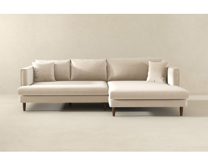 Ashcroft Blake L-Shaped Sectional Sofa Right Facing - Cream, Velvet