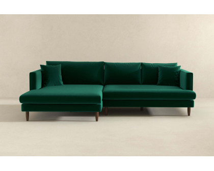 Ashcroft Blake L-Shaped Sectional Sofa Left Facing - Green, Velvet