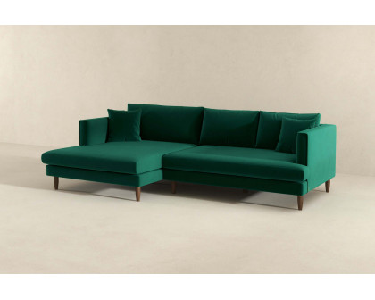 Ashcroft Blake L-Shaped Sectional Sofa Left Facing - Green, Velvet