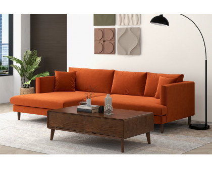 Ashcroft Blake L-Shaped Sectional Sofa Right Facing - Orange, Velvet