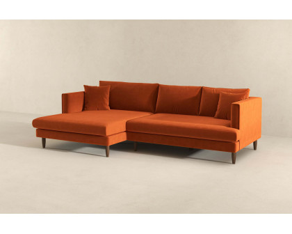 Ashcroft Blake L-Shaped Sectional Sofa Left Facing - Orange, Velvet