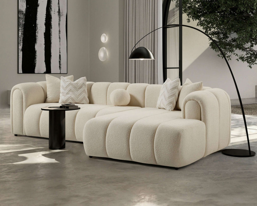 Ashcroft Beatrice Modern Tufted Boucle Right Sectional Sofa - Ivory