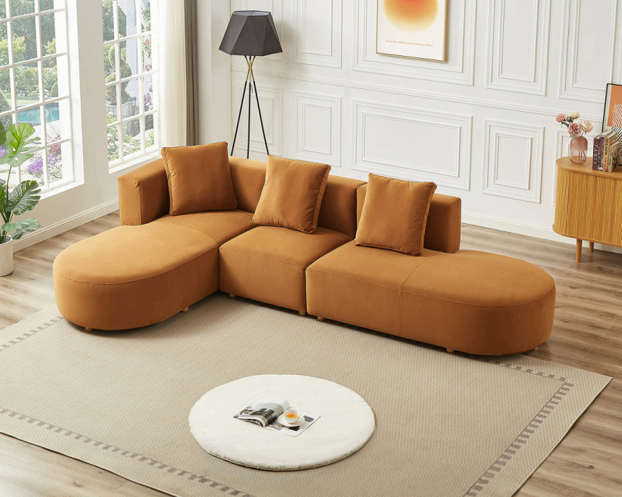 Ashcroft Orby Velvet Sectional Sofa - Cognac, Left Facing