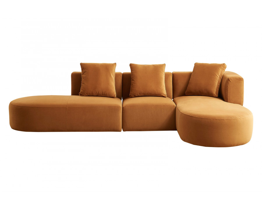 Ashcroft Orby Velvet Sectional Sofa - Cognac, Right Facing