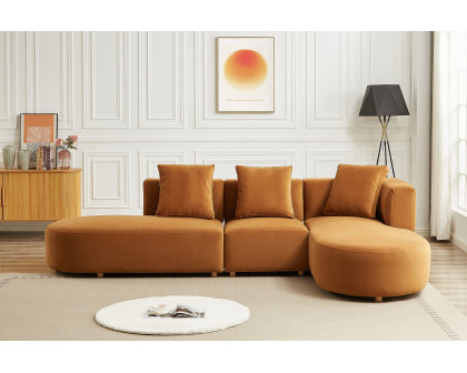 Ashcroft Orby Velvet Sectional Sofa - Cognac, Right Facing