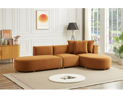 Ashcroft Orby Velvet Sectional Sofa - Cognac, Right Facing