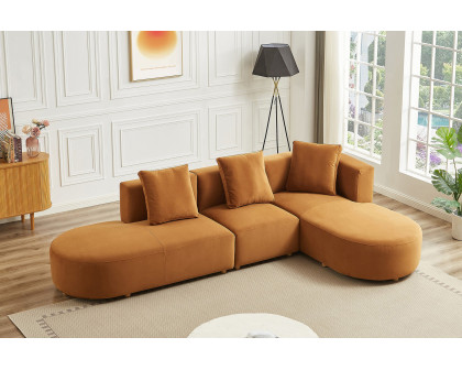 Ashcroft Orby Velvet Sectional Sofa - Cognac, Right Facing