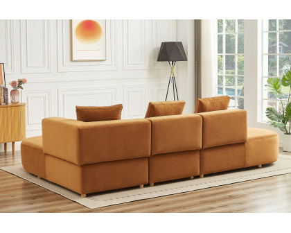 Ashcroft Orby Velvet Sectional Sofa - Cognac, Right Facing