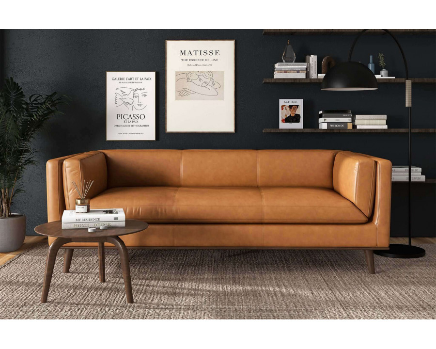 Ashcroft - Cassidy Genuine Leather Couch in Tan