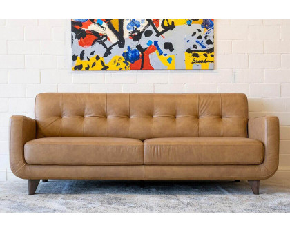 Ashcroft - Allison Tufted Back Genuine Leather Sofa in Cognac Tan