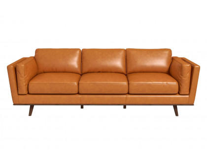 Ashcroft Chase Mid-Century Modern Genuine Leather Sofa - Tan