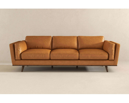 Ashcroft Chase Mid-Century Modern Genuine Leather Sofa - Tan