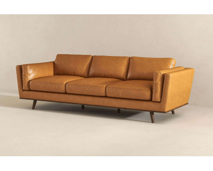 Ashcroft Chase Mid-Century Modern Genuine Leather Sofa - Tan