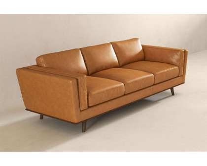 Ashcroft Chase Mid-Century Modern Genuine Leather Sofa - Tan