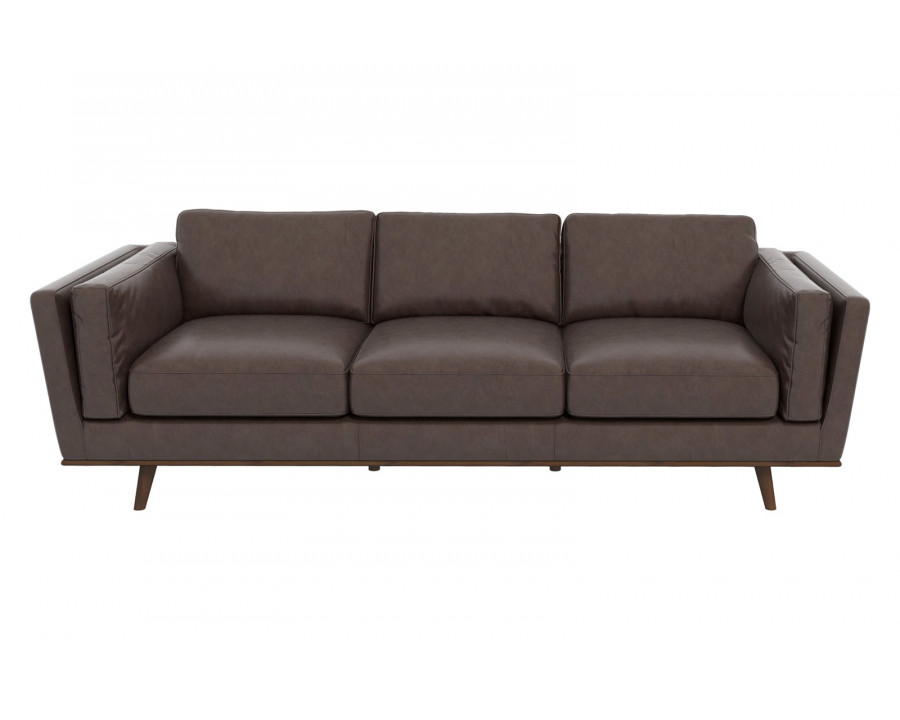 Ashcroft Chase Mid-Century Modern Genuine Leather Sofa - Brown